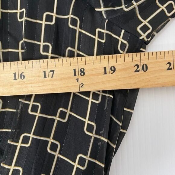 HAVER LONDON Black/Gold Geo Chains VNeck Elastic Cuffs Ruched Waist Blouse Large - Picture 8 of 15